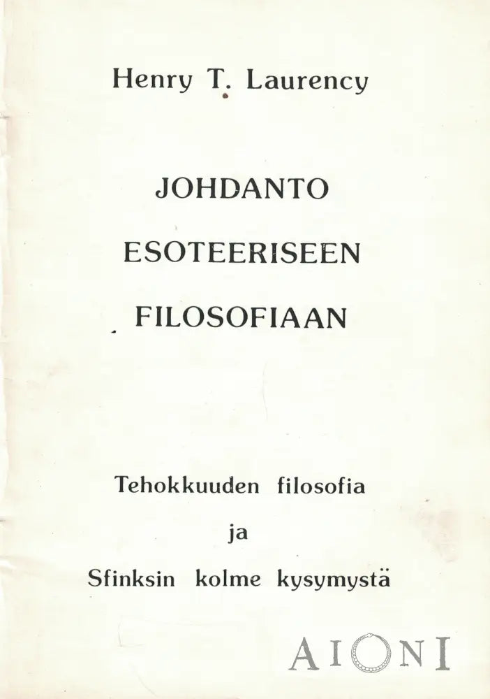 Johdanto esoteeriseen filosofiaan Kirjat
