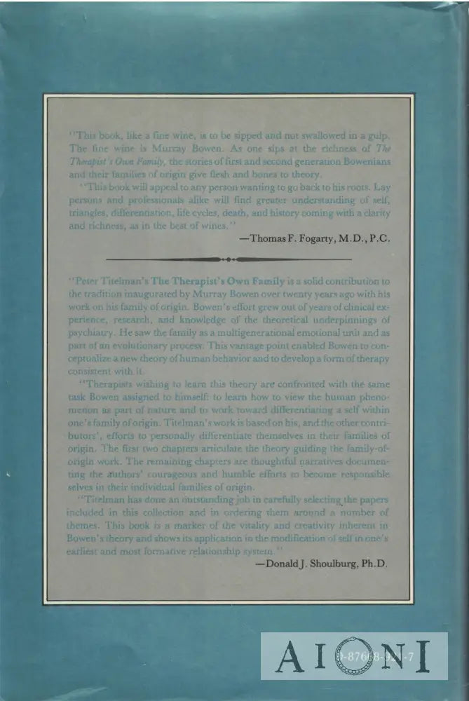 The Therapists Own Family: Toward the Differentiation of Self Kirjat