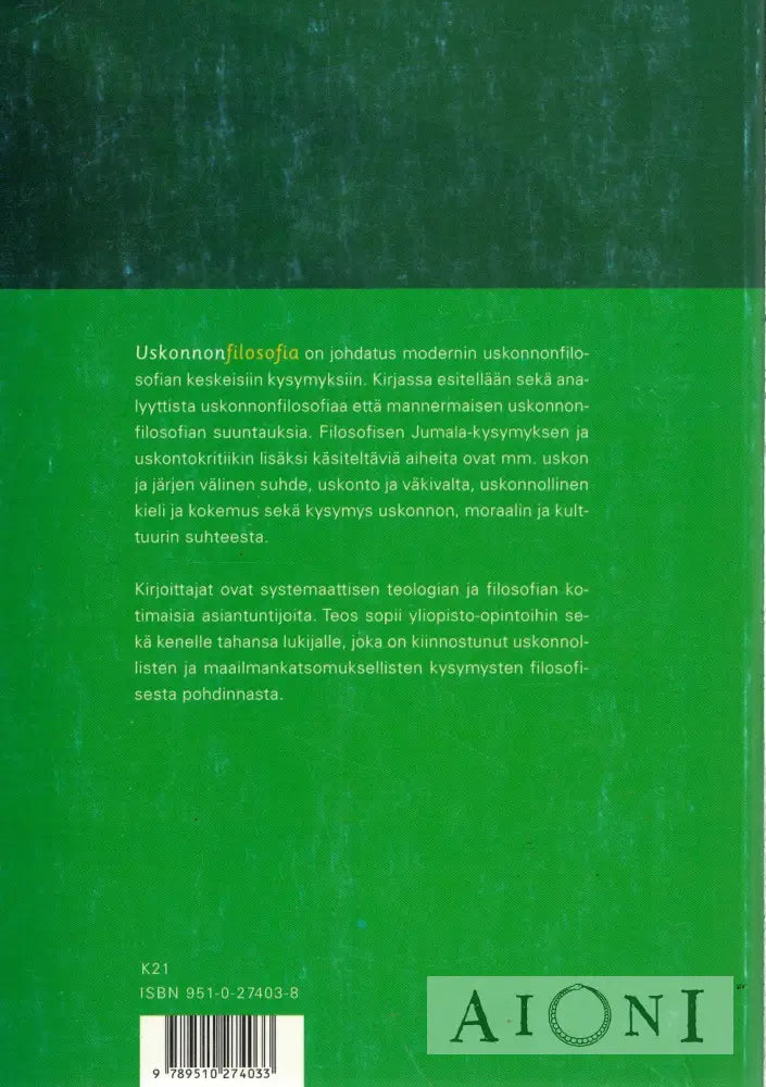 Uskonnonfilosofia Kirjat